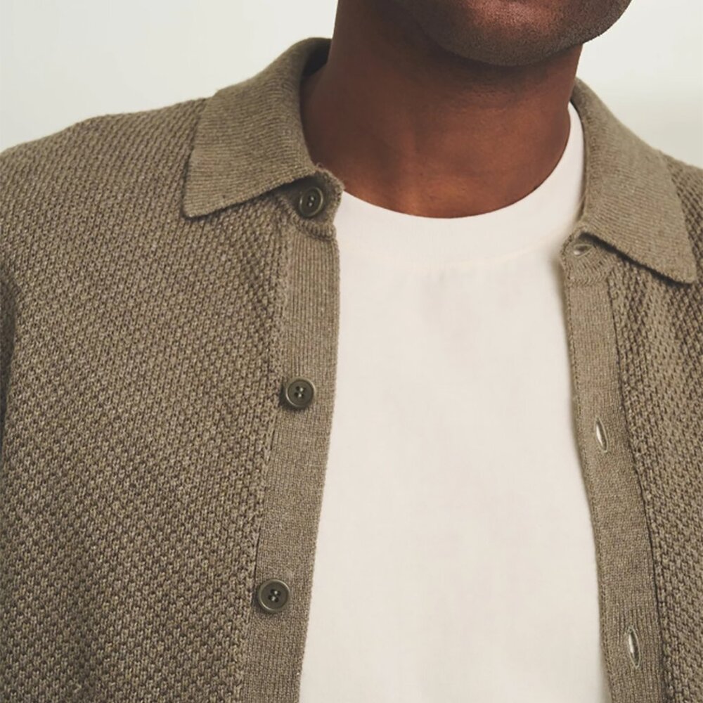 NWT NAADAM Men's Textured Cotton S/S Button Up ARMY GREEN XL